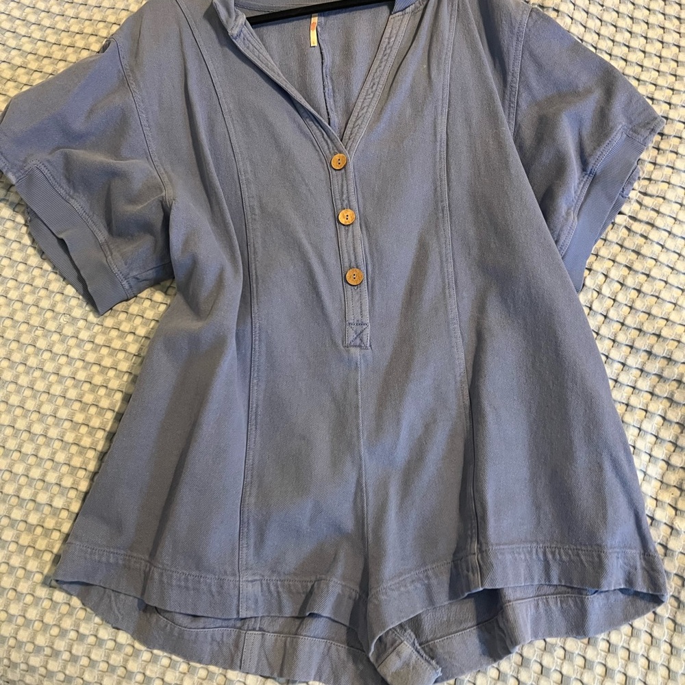 Free People Blue Button-Front Romper
